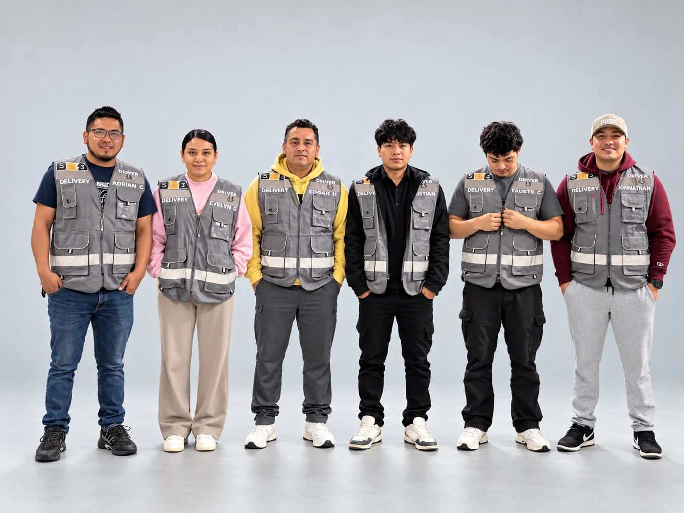 Vista frontal de los chalecos personalizados para el equipo